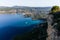 aerial view of village and calm sea with harbour and yachts in Calanques de Marseille