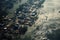 aerial view of a village in the middle of the Mekong River, Aerial POV view Depiction of flooding. devastation wrought after