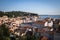 Aerial view on village of Piran on adriatic coastline, slovenia