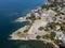 Aerial view of the village of Saint Florent, Corsica, France.