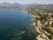 Aerial view of the village of Saint Florent, Corsica, France.