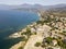 Aerial view of the village of Saint Florent, Corsica, France.