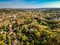 Aerial view of village Sedlec Suchdol, part of Prague 6 with view on Prague and Prague Castle