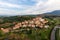 Aerial view of village in Toscana