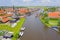Aerial view from the village Woudsend in Friesland Netherlands