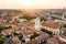 Aerial view of Vilnius Old Town, one of the largest surviving medieval old towns in Northern Europe. Summer landscape of Old Town