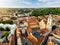 Aerial view of Vilnius Old Town, one of the largest surviving medieval old towns in Northern Europe. Sunset landscape of UNESCO-in