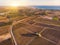 Aerial view of a vineyard plantation in late afternoon lights in Europe