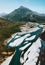 Aerial view Vjosa river and mountains landscape in Albania wilderness nature drone scenery travel Balkans
