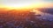 Aerial view of Vladivostok city, Golden Horn harbour, Golden bridge. Sunrise