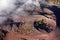 Aerial view of volcanic landscape. Volcanic crater in Tenerife, Canary islands, Spain.