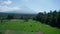 Aerial view of volcano and beautiful fields landscape in Bali