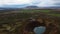 Aerial view of a volcano crater in Iceland