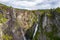 Aerial view of Voringsfossen Waterfall. Hordaland, Norway