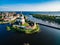 Aerial view of Vyborg city panorama, Russia