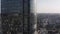 Aerial view of Vysotsky skyscraper and Ekaterinburg city landscape, Russia. Stock footage. Flying close to the glass