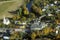 Aerial view of Waitsfield VT and the Mad River on Scenic Route 100 in Autumn