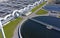 Aerial view of the wastewater treatment plant. Pumping station and drinking water supply