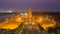 Aerial view of Wat Panyanantaram at night, a Buddhist temple in Pathum Thani City, Thailand. Thai architecture buildings