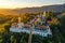 Aerial view of Wat Phrathat Doi Kham, Buddha pagoda and golden chedi in Chiang Mai, Thailand