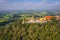 Aerial view of Wat Sangkat Rattana Khiri temple in Uthai Thani, Thailand