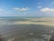 Aerial view on water of Atlantic ocean near small village Veules-les-Roses, Normandy, France. Tourists destination