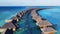 Aerial view of water bungalows in The Maldives. Luxury resort on Vakkaru Island, Maldives.