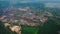 Aerial view of water pollution with green algae near industry zone