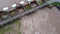 Aerial view of the water released from the concrete dam\\\'s drainage channel as the overflow in the rainy season.