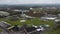 Aerial view of water treatment works creating patterns in the landscape. Polluted sewage being treated.