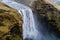 Aerial view waterfall near of famous Skogar waterfall in Icelan