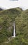 Aerial view of a waterfall in the Peruvian Andes.