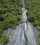 Aerial view of a waterfall in Val di Mello. Val Masino, Valtellina, Sondrio. Italy