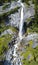 Aerial view of a waterfall in Val di Mello. Val Masino, Valtellina, Sondrio. Italy