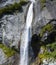 Aerial view of a waterfall in Val di Mello. Val Masino, Valtellina, Sondrio. Italy