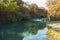 aerial view of the waterfalls produced by the Elsa river in Colle di Val d'elsa