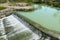 aerial view of the waterfalls produced by the Elsa river in the territory of Castelfiorentino Florence Tuscany