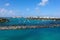 Aerial view of waterfront residential and office buildings Biscayne Bay on sunny cloudless morning in Miami, Florida.