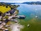 Aerial view of Waterhead and Ambleside in Lake District, a region and national park in Cumbria in northwest England