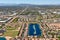 Aerial view of a waterski lake in Gilbert, Arizona