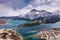 Aerial view of Waterton Lakes from the Bear`s Hump.