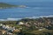 Aerial view of waves breaking from the top o Morro do LampiÃ£o at Campeche beach in Florianopolis Brazil