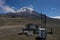 Aerial view of the weather station located in front of the Chimborazo, world`s highest vulcano, in Ecuador