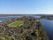 Aerial view of Werder City island in the River Havel with the town`s oldest quarter.