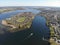 Aerial view of Werder City island in the River Havel with the town`s oldest quarter.