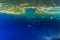Aerial view of West End, Roatan island and tropical coral reef