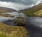 An aerial view from the western shore down the length of Loch Eilt, Scotland