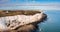 Aerial view of the White Cliffs of Dover. Close up view of the cliffs from the sea side.