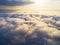 Aerial view White clouds in blue sky. Top view. View from drone. Aerial bird`s eye view. Aerial top view cloudscape. Texture of cl