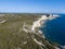 Aerial view on white limestone cliffs, cliffs. Bonifacio. Corsica, France.